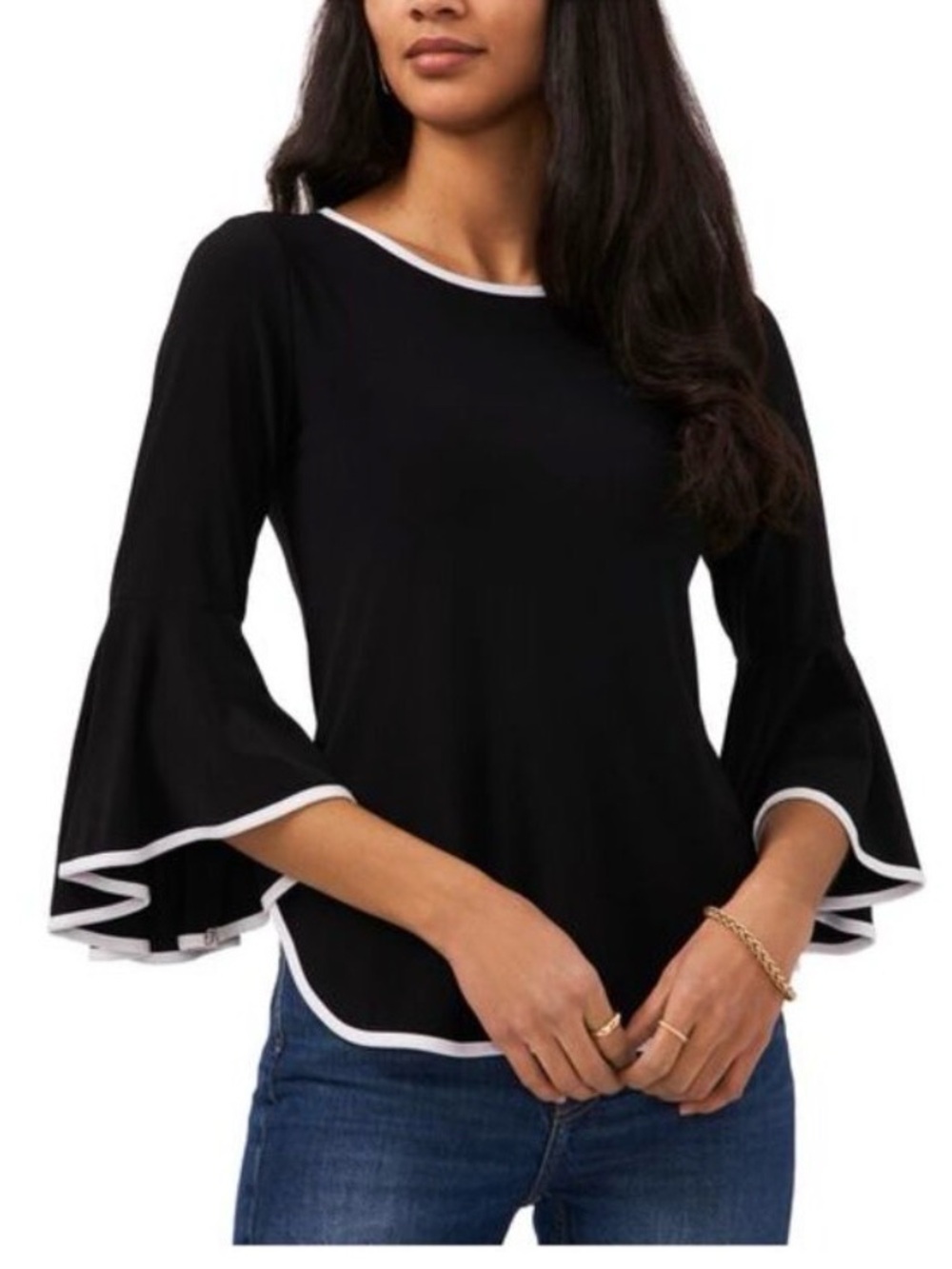 Sam & Jess Black Long-Sleeve Top with White Trim